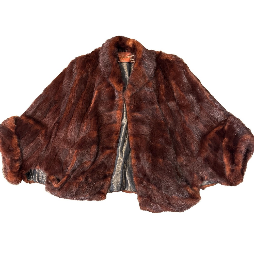 Vintage 1950s Bedell's Furs Mink Jacket Mahogany Brown Shawl Collar Coat - Picture 1 of 11